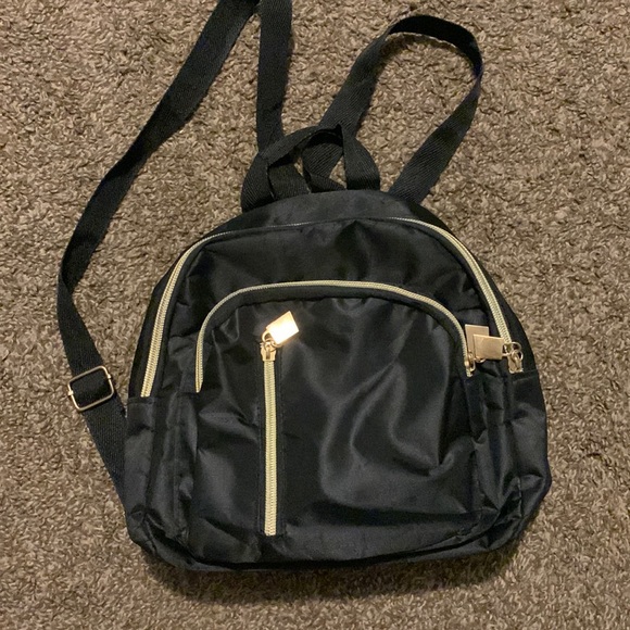 mini black backpack, 3 compartments, gold zippers, holds quite a lot - Picture 1 of 2